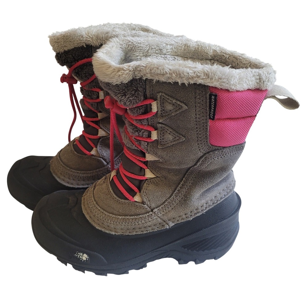 The‎ North Face Heat Seek 200 Waterproof Snow Boots Grey Pink Girls 13